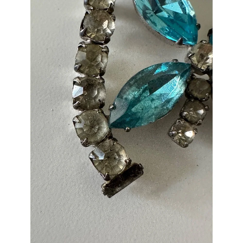 VTG Sugar Caged Beaded‎ Necklace Aqua Blue Horseshoe Pendant Crystals Hong Kong